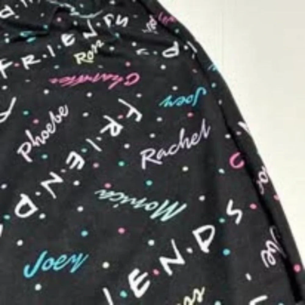 Friends Jogger Pants Black Multicolor Womens S TV Show Lounge Pajama Nostalgia